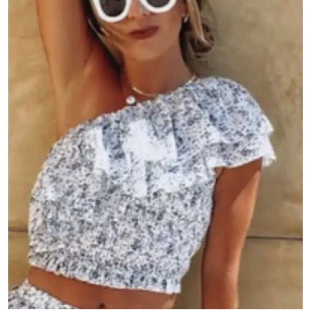 Vici Speckled Floral Crinkle Soft Asymmetrical One Shoulder Top XL New